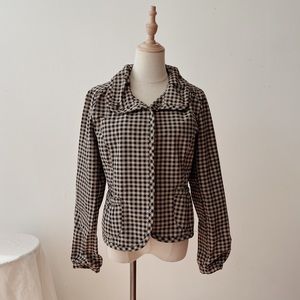 MAXMARA Weekend Gingham Plaid Black Tan Blazer Jacket Womens 10